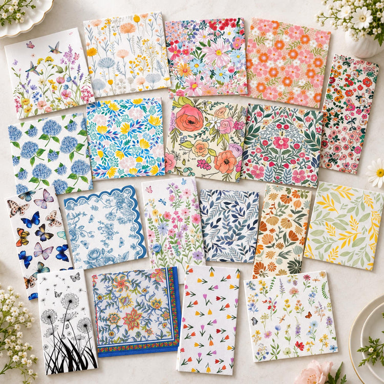 Assorted Floral Decoupage Napkins, Botanical & Butterfly Craft Supplies (Set of 19)