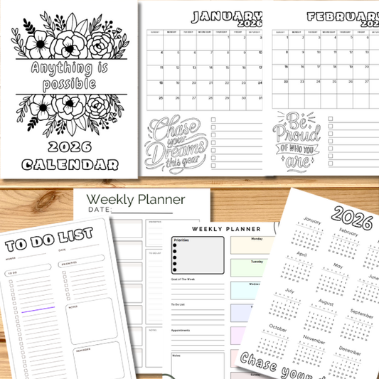 Printable 2026 Bundle Calendar, Planners
