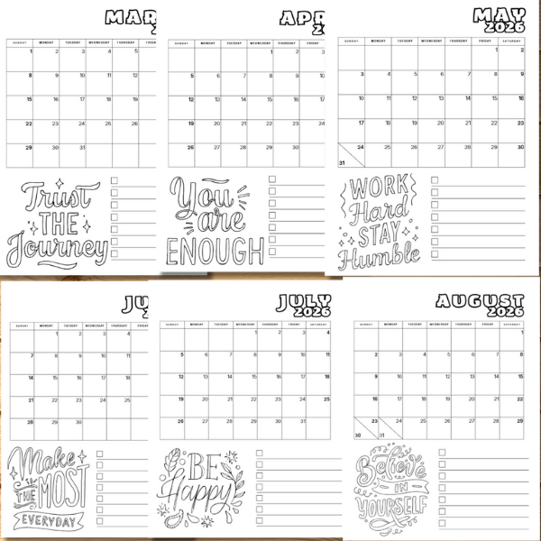 Printable 2026 Bundle Calendar, Planners