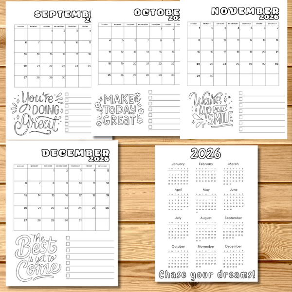 Printable 2026 Bundle Calendar, Planners