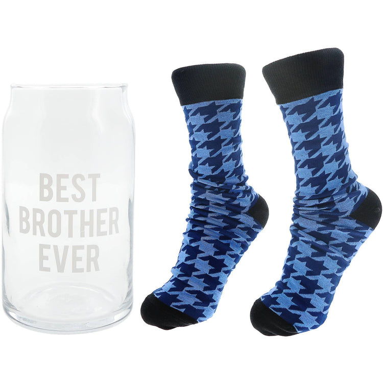 Brother Ever Beer Glass and Houndstooth Sock Set