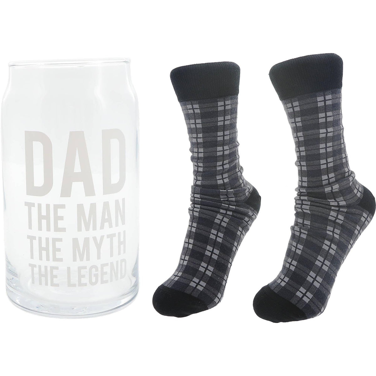 Dad The Man The Myth The Legend Glass and Plaid Socks Set