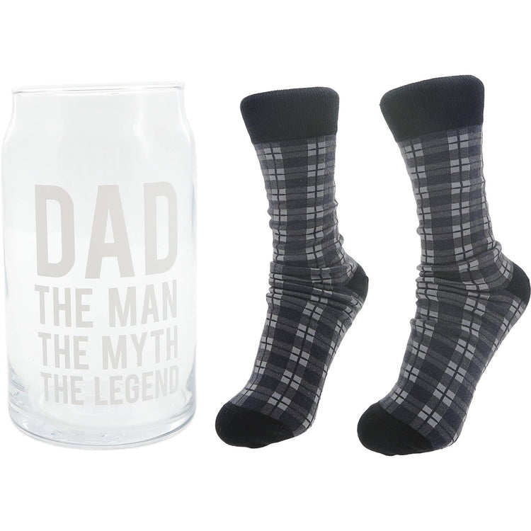 Dad The Man The Myth The Legend Glass and Plaid Socks Set