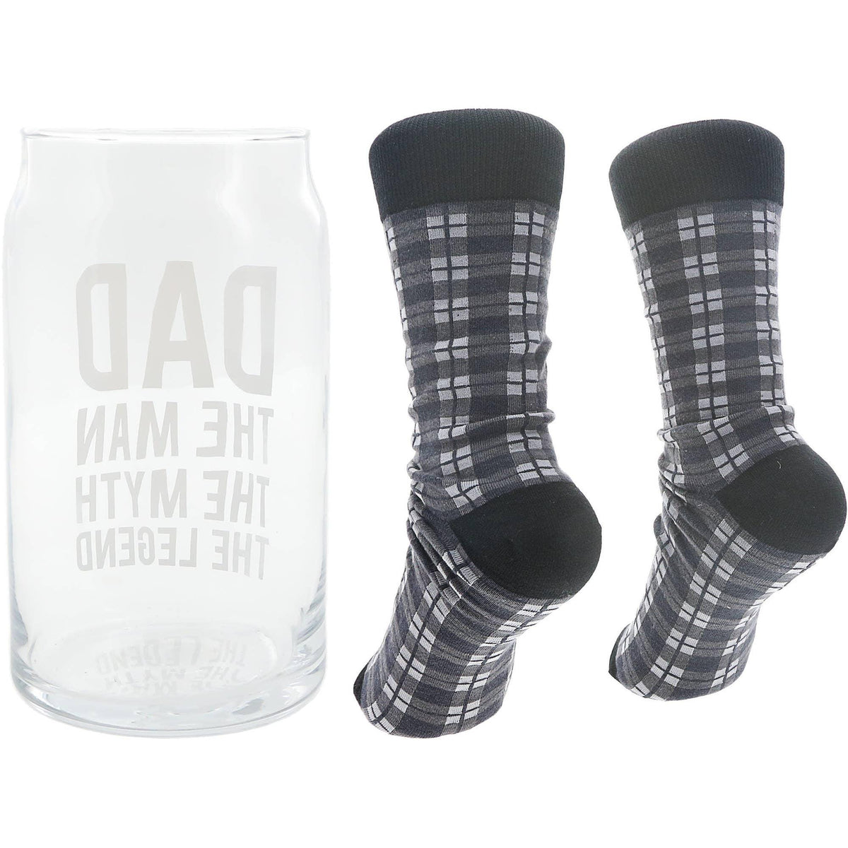 Dad The Man The Myth The Legend Glass and Plaid Socks Set
