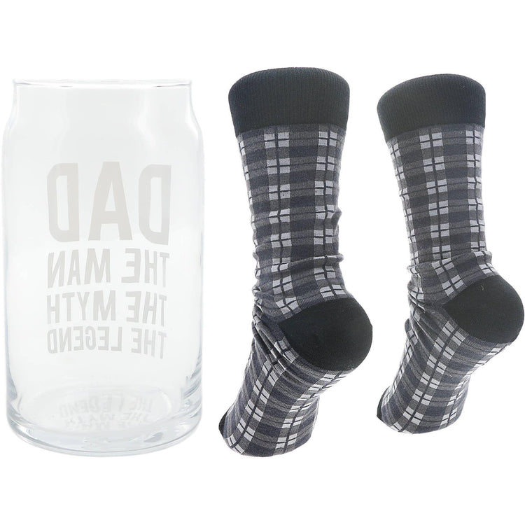 Dad The Man The Myth The Legend Glass and Plaid Socks Set