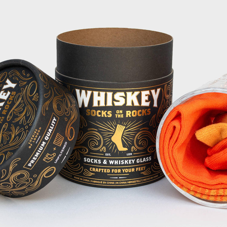 Whiskey Socks and Glass Set, Cotton Comfort, Retro Style, Luckies of London