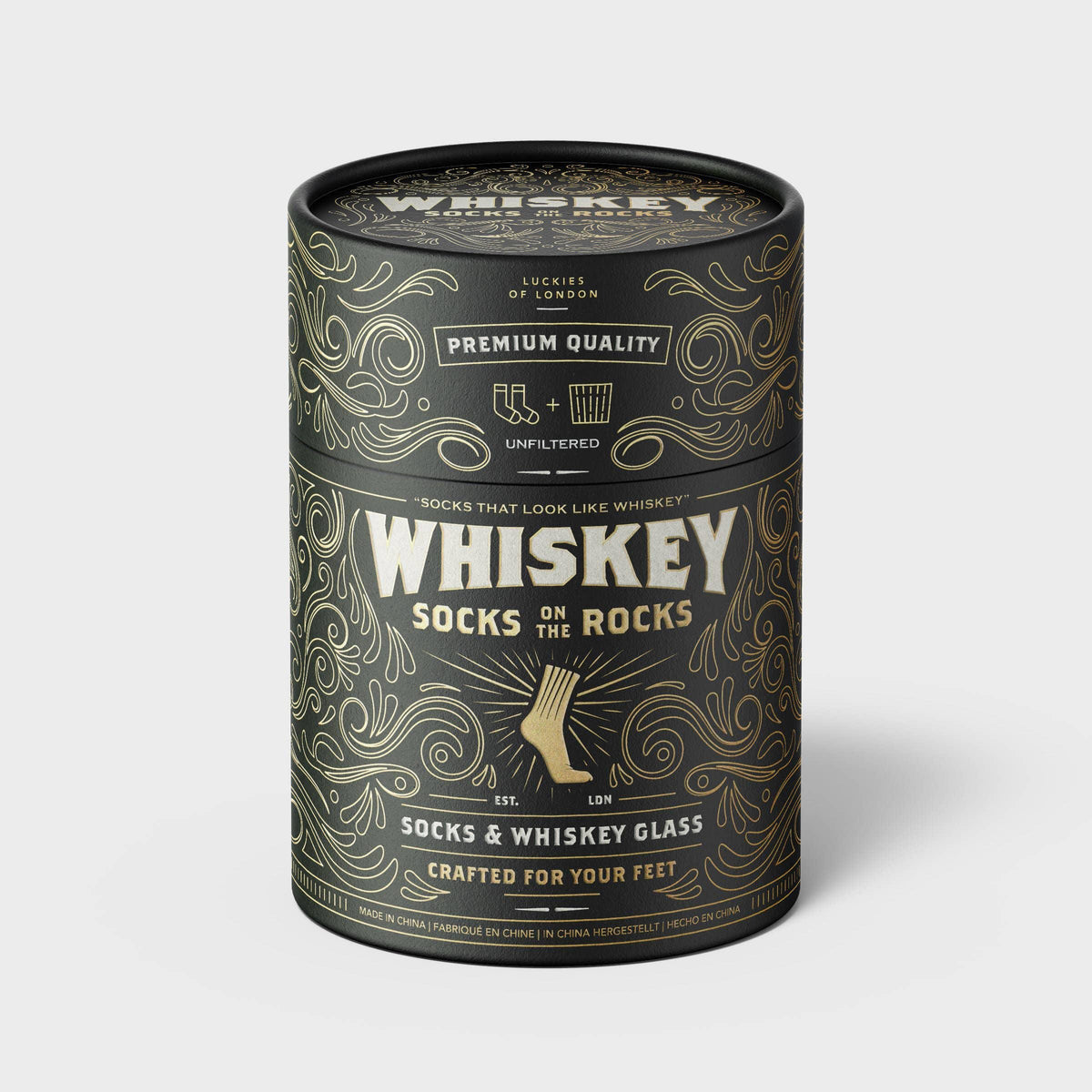 Whiskey Socks and Glass Set, Cotton Comfort, Retro Style, Luckies of London