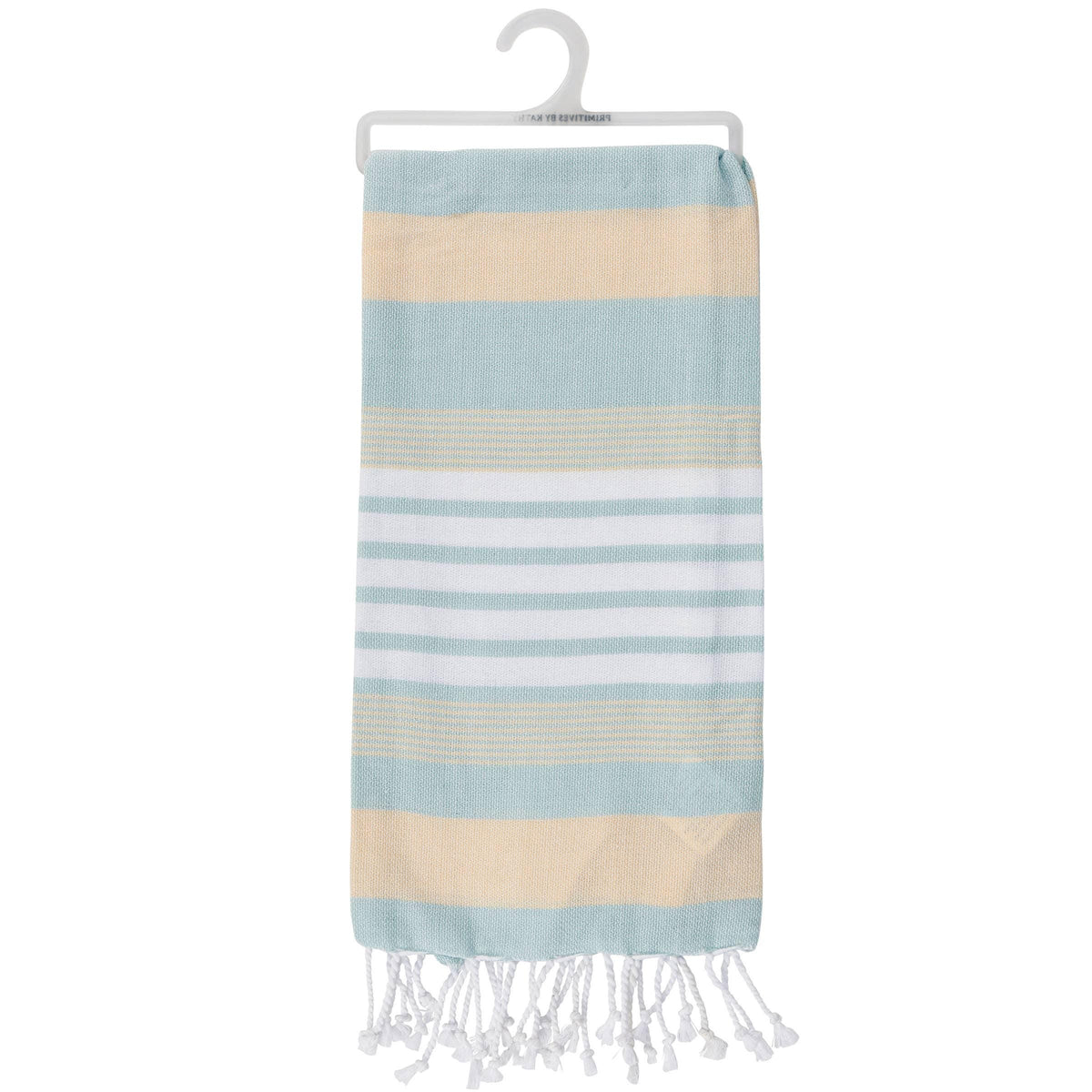 Embroidered Beach Happy Place Kitchen Towel, Striped Cotton Dish Towel