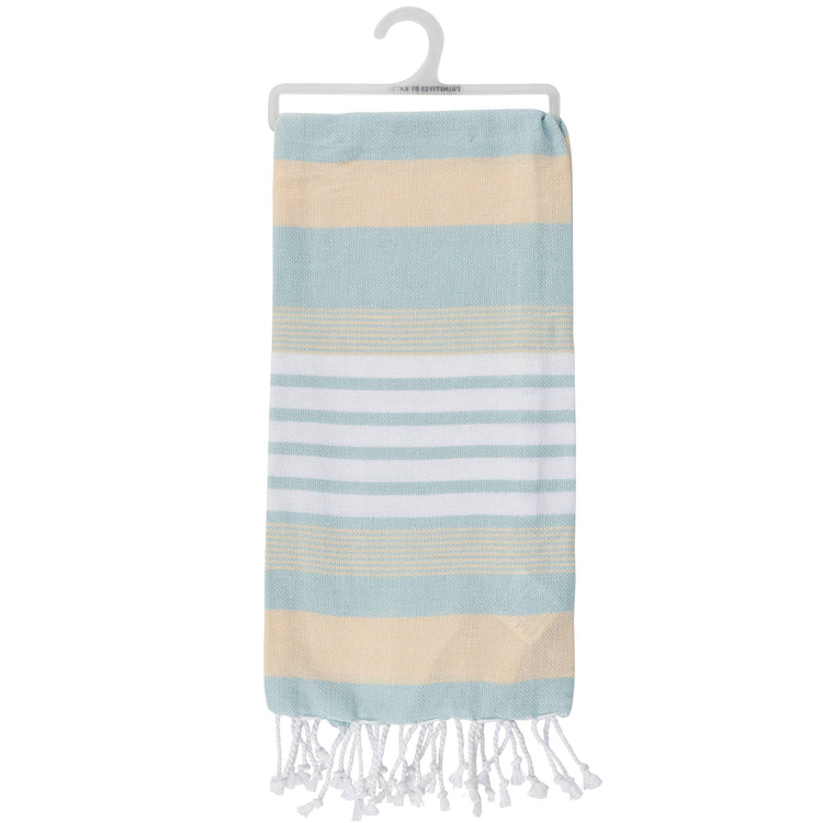 Embroidered Beach Happy Place Kitchen Towel, Striped Cotton Dish Towel