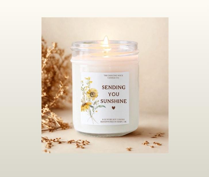 Sending Sunshine Soy Candle, Golden Hour Scent, 8 oz Handpoured Home Décor