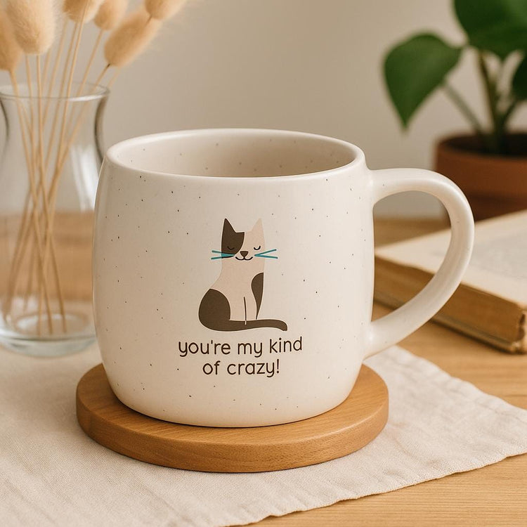 Speckled Stoneware Cat Mug, “You’re My Kind of Crazy” Quote, Cat Lover Gift
