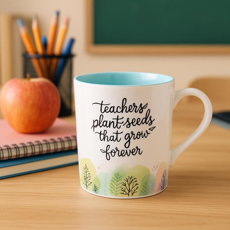 Ceramic Teacher Mug, Inspirational Quote, Woodland Trees Design