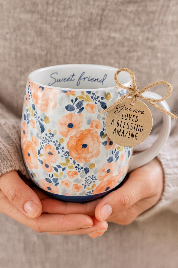 Sweet Friend Watercolor Floral Mug, Proverbs 27:9 Christian Gift for Friend, 18oz Ceramic Cup