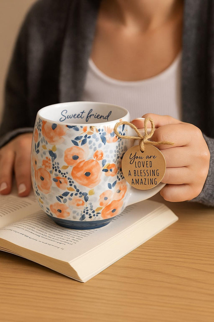 Sweet Friend Watercolor Floral Mug, Proverbs 27:9 Christian Gift for Friend, 18oz Ceramic Cup