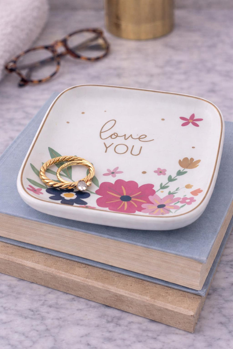 Floral Ceramic Trinket Dish, Jewelry Holder, Romantic Decor