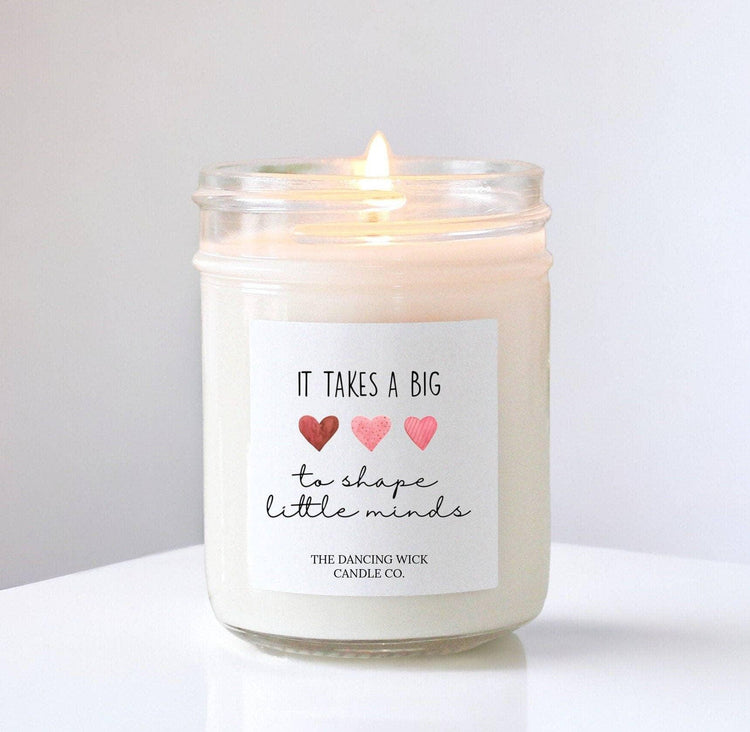 Teacher Appreciation Candle, Aruba Coconut Scent, Soy Wax, Big Heart Little Minds Quote