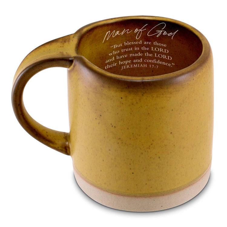 Man of God Mug, Jeremiah 17:7 Scripture, Rustic Stoneware Christian Coffee Cup for Men, 18oz