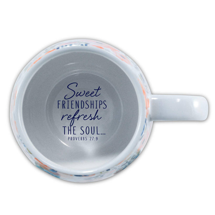 Sweet Friend Watercolor Floral Mug, Proverbs 27:9 Christian Gift for Friend, 18oz Ceramic Cup