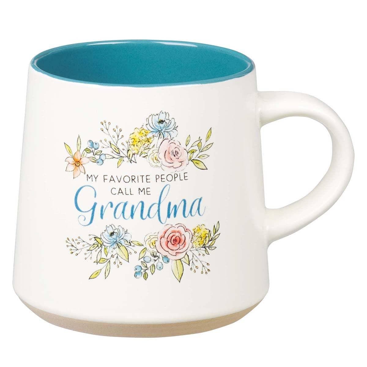 Floral Grandma Mug, Teal Interior, Pastel Flowers, Gift for Grandmother