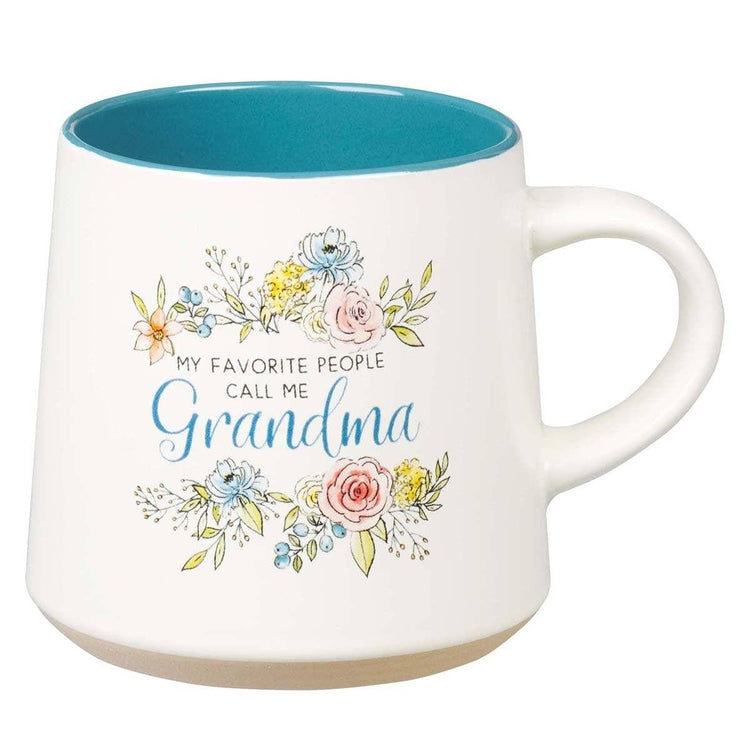 Floral Grandma Mug, Teal Interior, Pastel Flowers, Gift for Grandmother