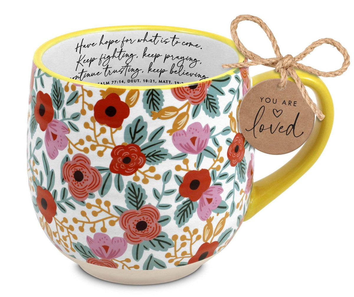 Blooming Joy Mug Have Hope, Floral Ceramic Mug, Coffee Cup for Her, Inspirational Message, Flower Pattern, Gift for Loved Ones