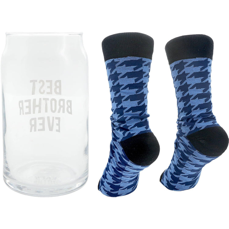 Brother Ever Beer Glass and Houndstooth Sock Set