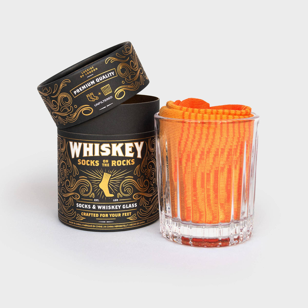 Whiskey Socks and Glass Set, Cotton Comfort, Retro Style, Luckies of London