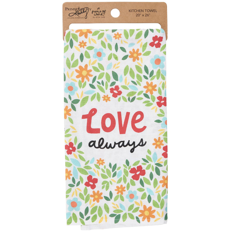 Love Always Floral Kitchen Towel, Cotton Linen Blend Hostess Gift
