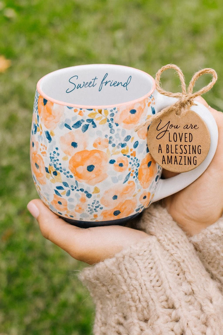 Sweet Friend Watercolor Floral Mug, Proverbs 27:9 Christian Gift for Friend, 18oz Ceramic Cup