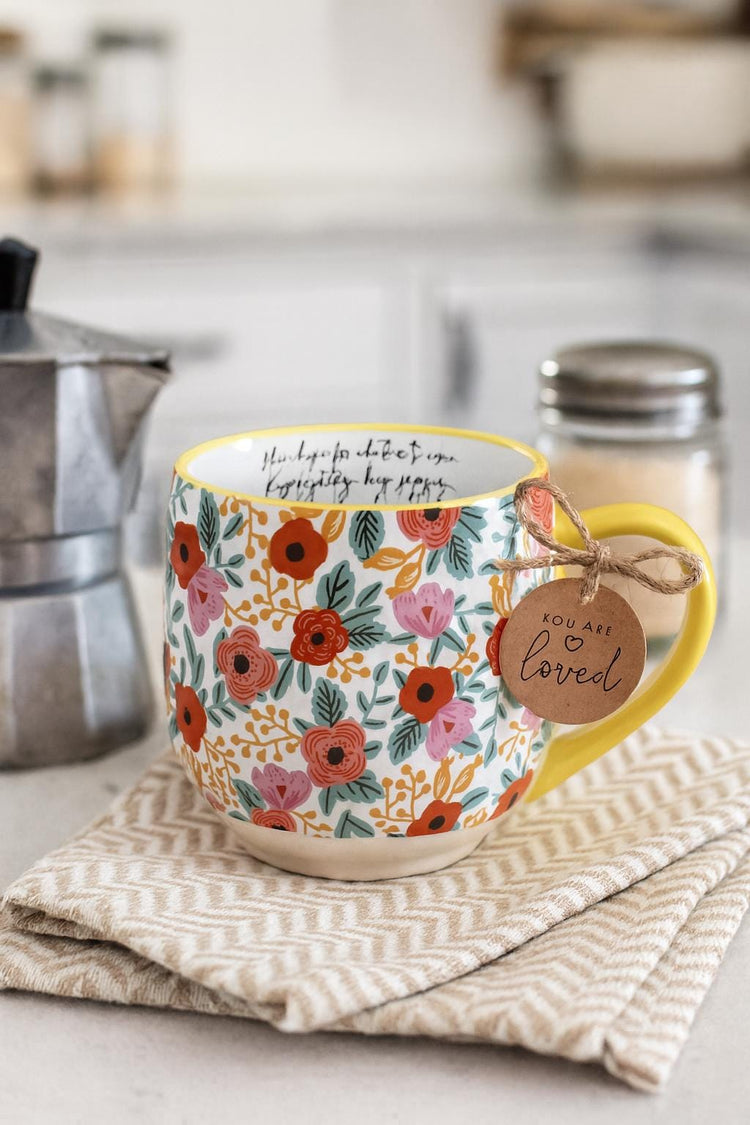 Blooming Joy Mug Have Hope, Floral Ceramic Mug, Coffee Cup for Her, Inspirational Message, Flower Pattern, Gift for Loved Ones