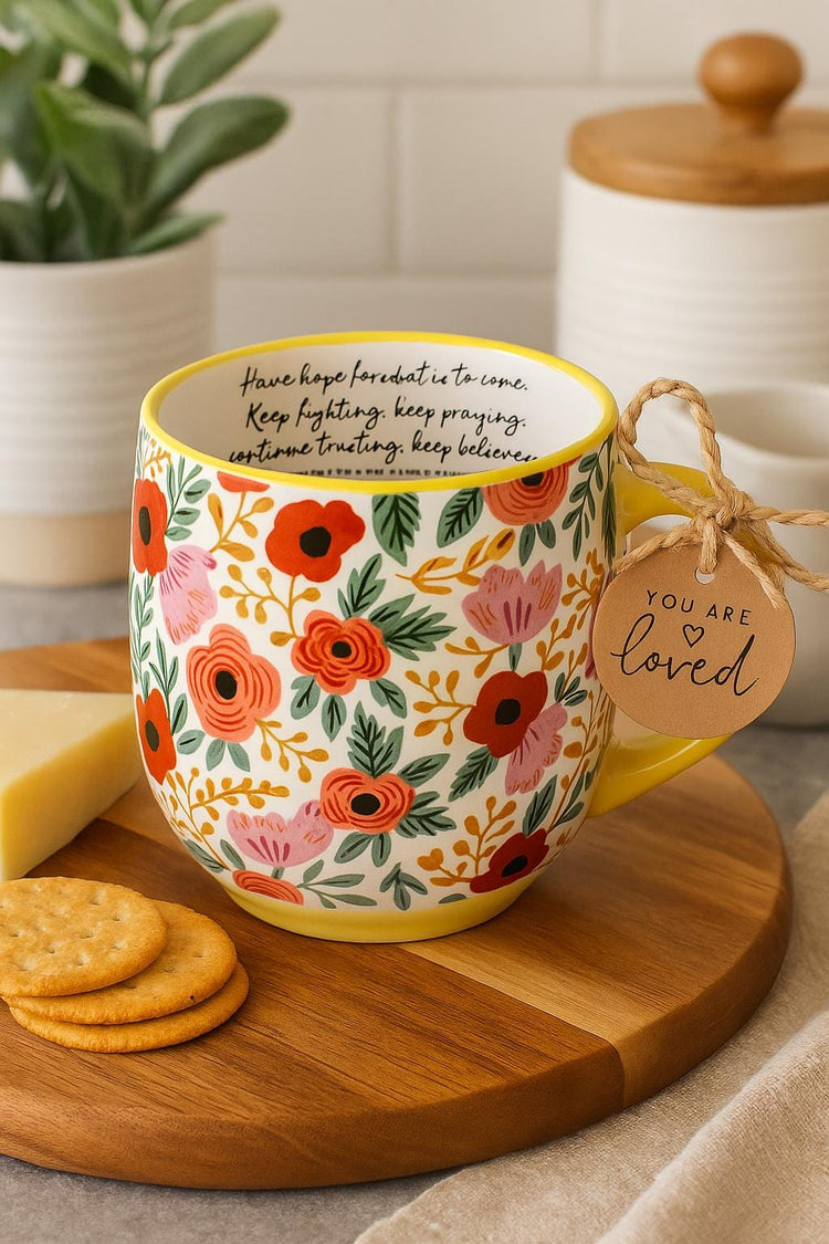 Blooming Joy Mug Have Hope, Floral Ceramic Mug, Coffee Cup for Her, Inspirational Message, Flower Pattern, Gift for Loved Ones