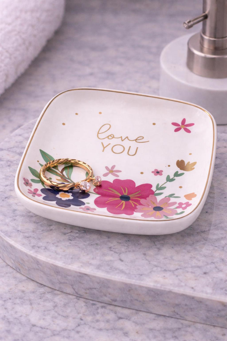 Floral Ceramic Trinket Dish, Jewelry Holder, Romantic Decor