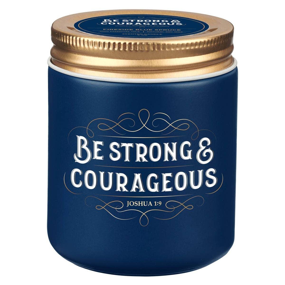Navy Glass Candle, Fireside Blue Spruce Scent, Joshua 1:9 Scripture, Encouragement Decor