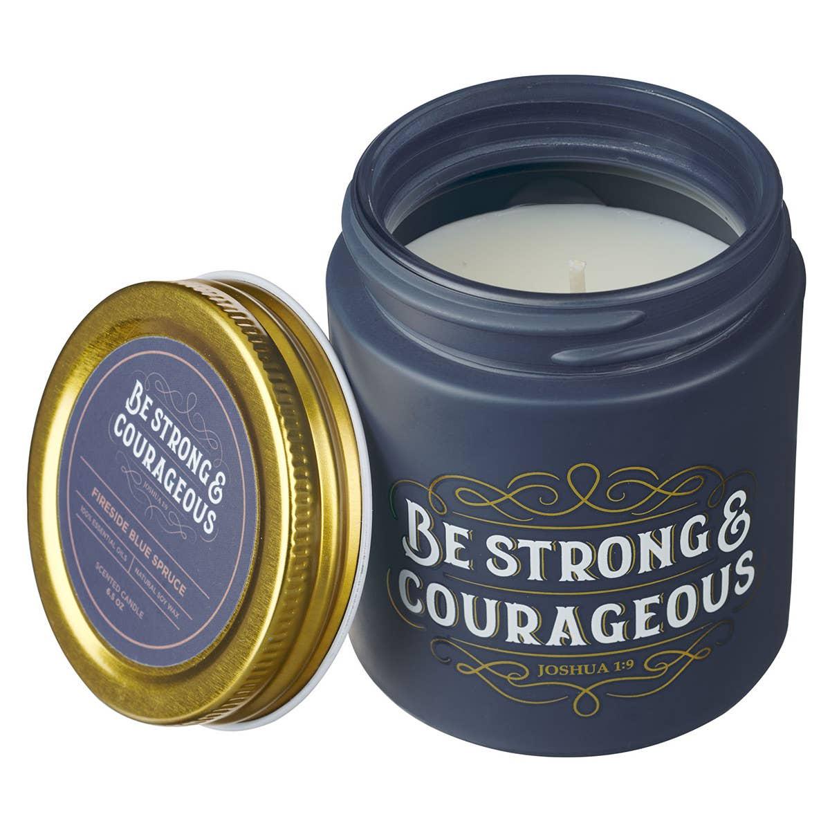 Navy Glass Candle, Fireside Blue Spruce Scent, Joshua 1:9 Scripture, Encouragement Decor