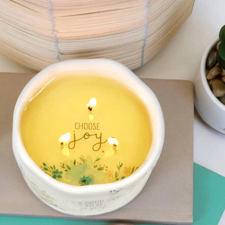 Floral Ceramic Candle, Happy Reveal, Positive Affirmation, Gift for Her, Choose Joy