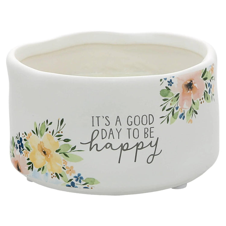 Floral Ceramic Candle, Happy Reveal, Positive Affirmation, Gift for Her, Choose Joy