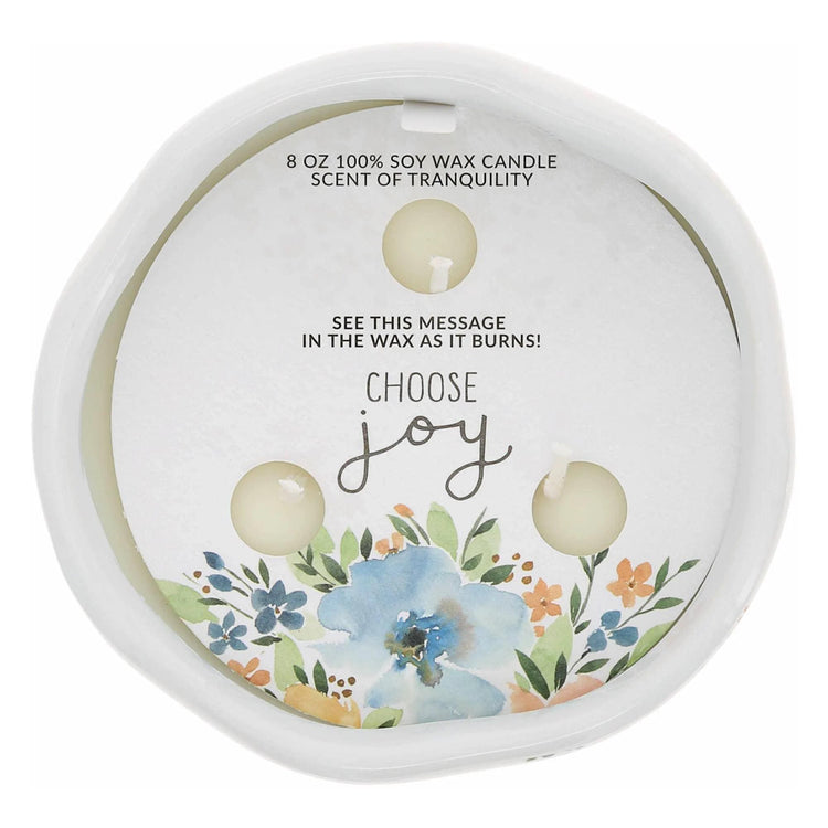 Floral Ceramic Candle, Happy Reveal, Positive Affirmation, Gift for Her, Choose Joy