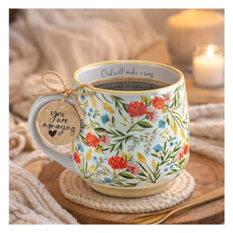 Floral Ceramic Mug, Encouraging Quote, Christian Coffee Cup