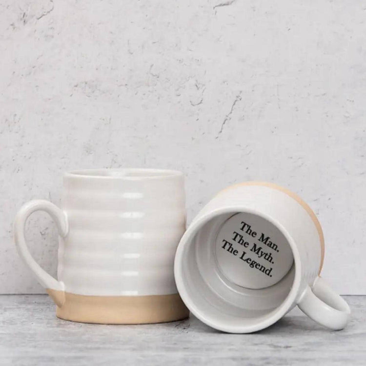 Man Myth Legend Mug, 24 oz Stoneware, Hidden Message Coffee Cup, Slate Coaster