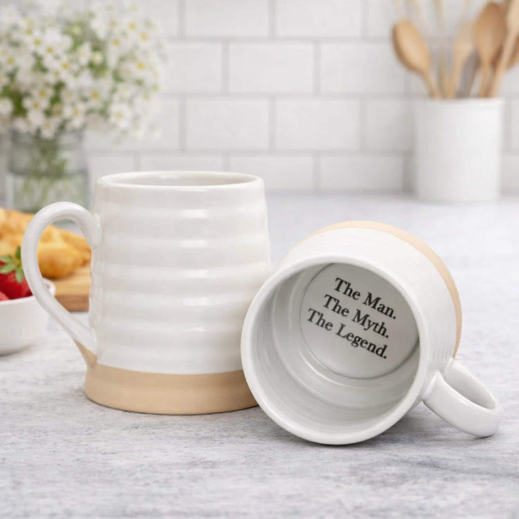 Man Myth Legend Mug, 24 oz Stoneware, Hidden Message Coffee Cup, Slate Coaster