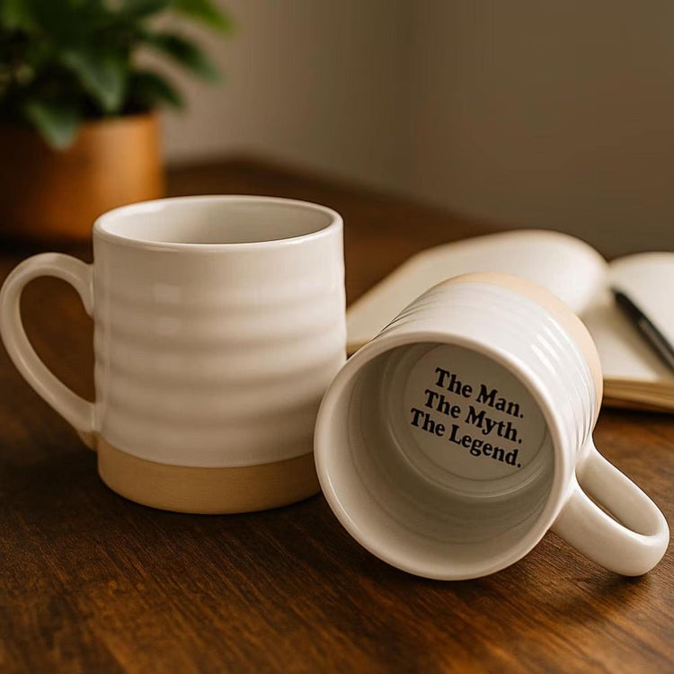 Man Myth Legend Mug, 24 oz Stoneware, Hidden Message Coffee Cup, Slate Coaster