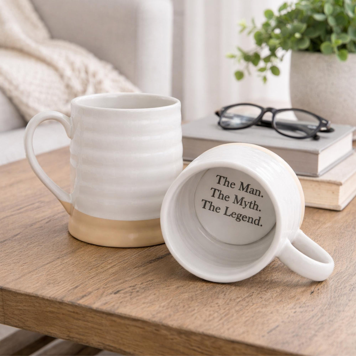 Man Myth Legend Mug, 24 oz Stoneware, Hidden Message Coffee Cup, Slate Coaster