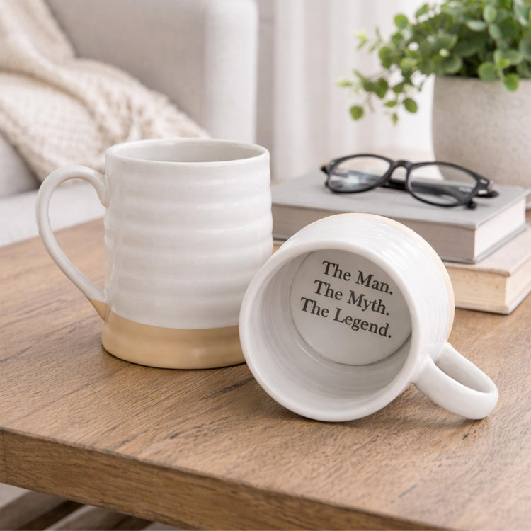 Man Myth Legend Mug, 24 oz Stoneware, Hidden Message Coffee Cup, Slate Coaster