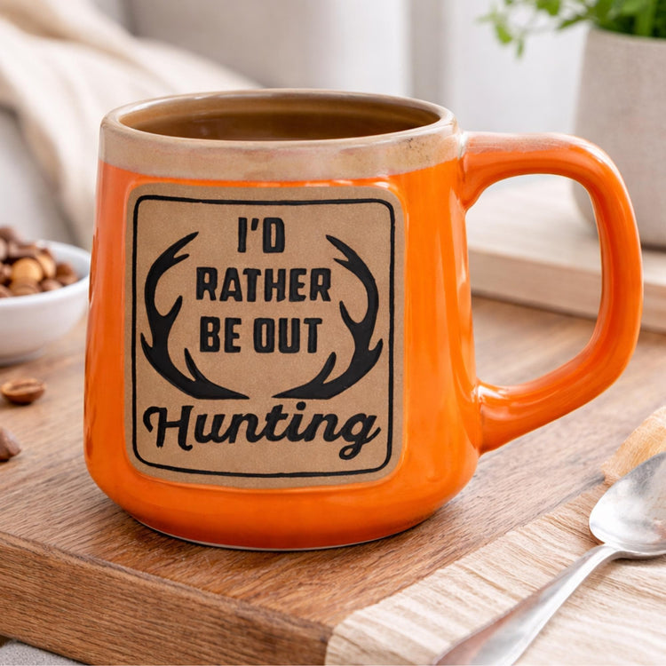 Hunting Coffee Mug, Ceramic, Rustic Outdoor Enthusiast Gift, Orange