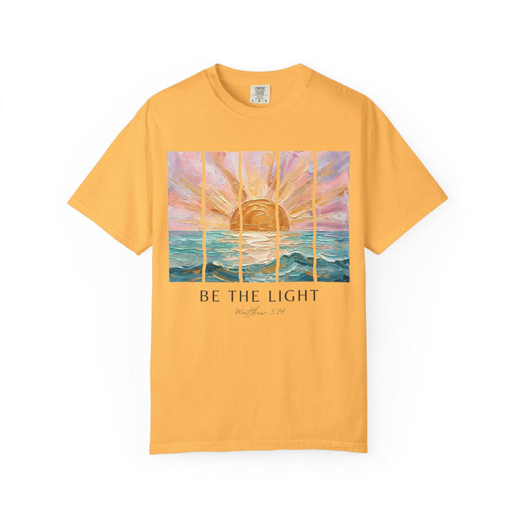 Christian Faith Shirt – Matthew 5:14 "Be The Light" Sunrise Beach Tee