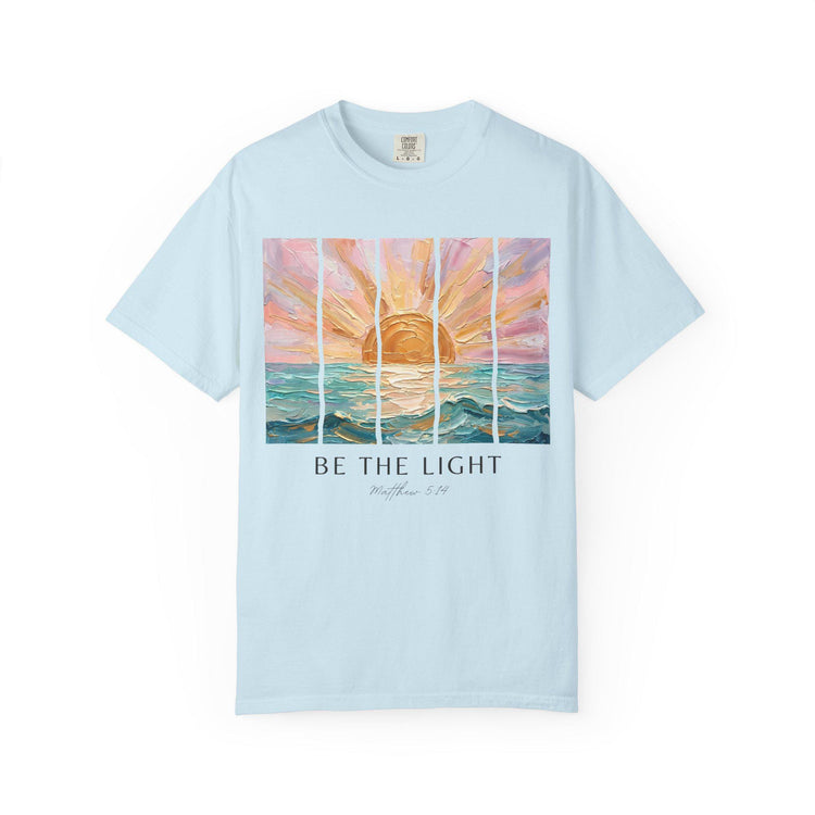 Christian Faith Shirt – Matthew 5:14 "Be The Light" Sunrise Beach Tee