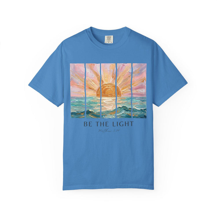 Christian Faith Shirt – Matthew 5:14 "Be The Light" Sunrise Beach Tee
