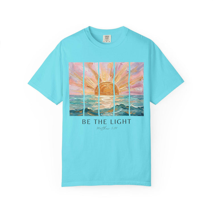 Christian Faith Shirt – Matthew 5:14 "Be The Light" Sunrise Beach Tee