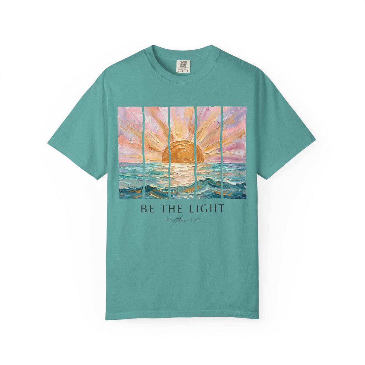 Christian Faith Shirt – Matthew 5:14 "Be The Light" Sunrise Beach Tee