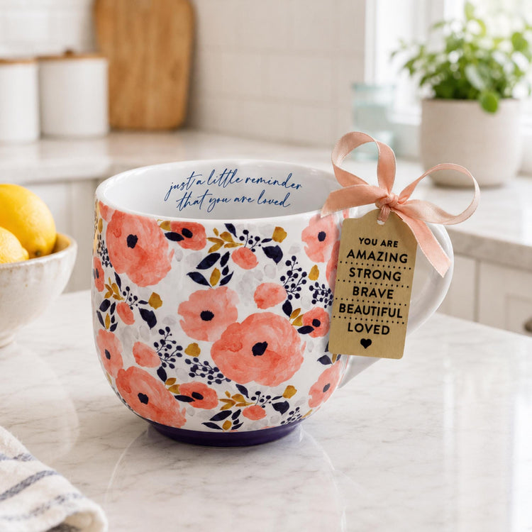 Floral Ceramic Mug, Inspirational Faith Message, Boho Coffee Cup (18 Oz)